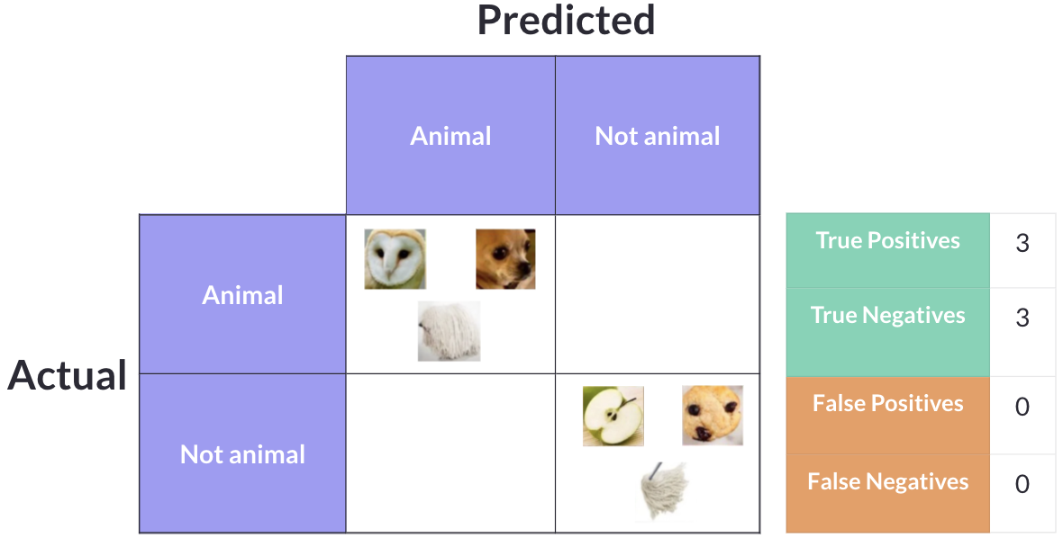 Confusion matrix with perfect predictions