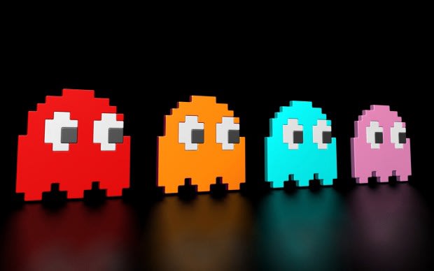 Pacman game showing AI-controlled ghosts